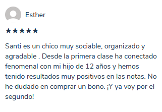 Reseña de Esther, 5 estrellas: destaca la conexión con su hijo de 12 años y la mejora de sus notas.